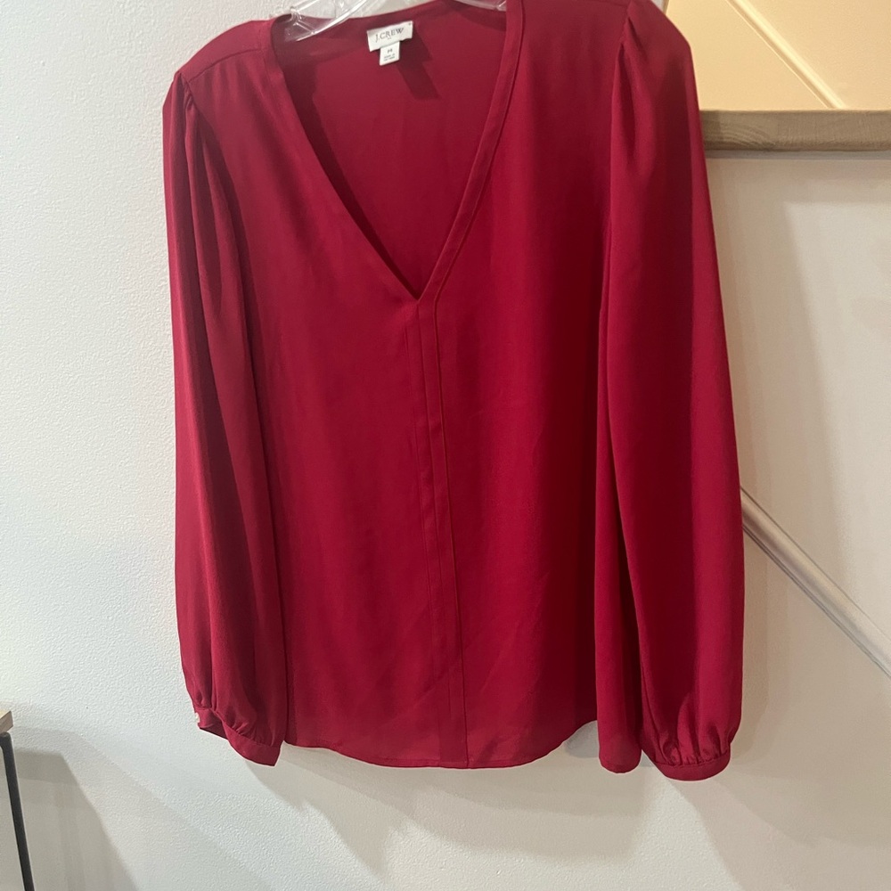 J crew Women's Red V-Neck Blouse